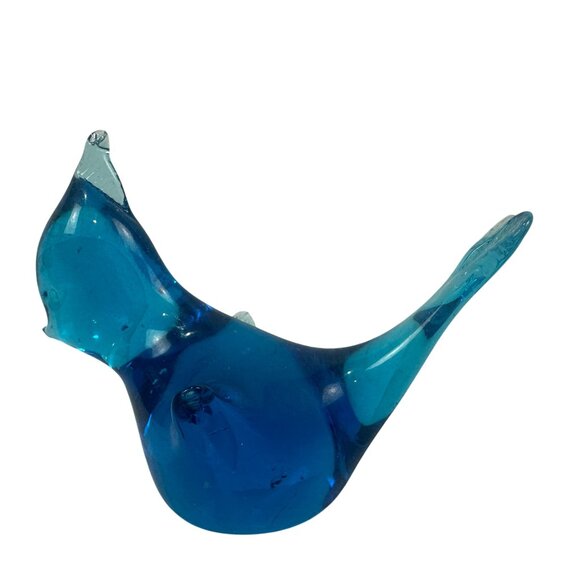 Hand-Blown Blue Art Glass Bird Figurine Decorative Ornament Handmade Collectible - Picture 2 of 5